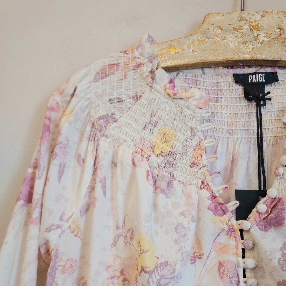 Paige Jungle Cat Floral Cat Floral Popover Blouse Top Small - Picture 5 of 16